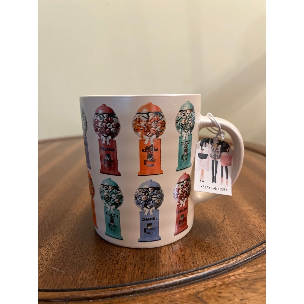 Amanda Greenwood Art Coffee Mug: Chanel, Prada, Gucci, Hermes Gum Ball Machine